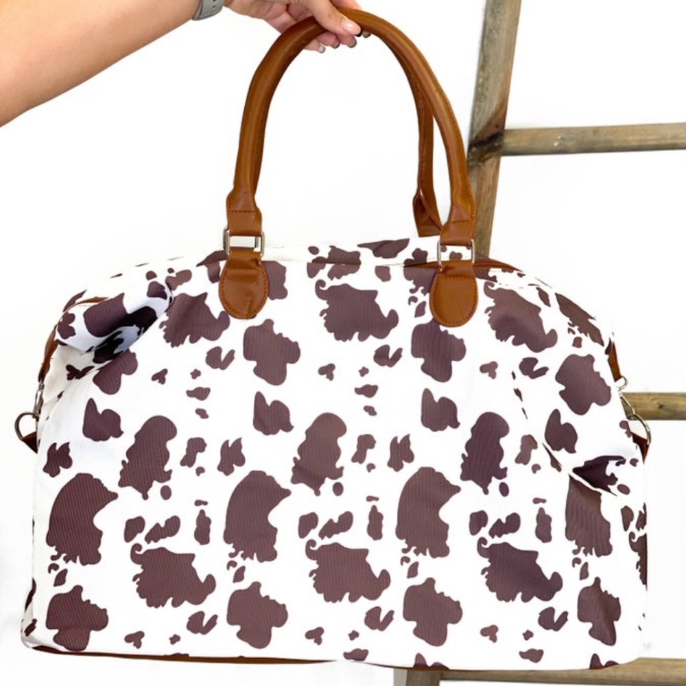 Cow Print Women's Weekender Bag with Brown/black Accents